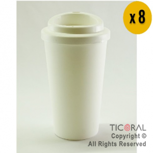 VASO TERMICO DE PLASTICO CAFE TIPO STARBUCKS BLANCO 300 CC X 8